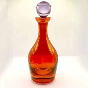Vintage KROSNO Poland Amber Glass Decanter‎ Amethyst Purple Ball Stopper MCM
